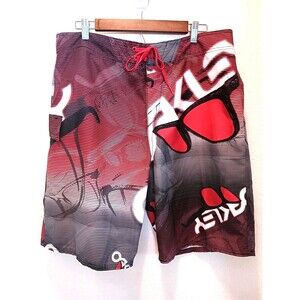 Oakley Board Shorts Men 36 Red Black Sunglasses Print Big Logo Spellout SPR14
